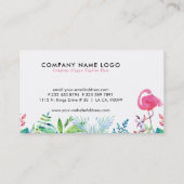 Tropische Blume Border & Pink Flamingos Visitenkarte (Rückseite)