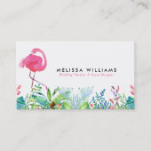 Tropische Blume Border & Pink Flamingos Visitenkarte (Vorderseite)