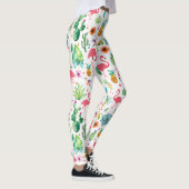 Tropische Blume Cactus & Flamingos Muster Leggings (Rechts)
