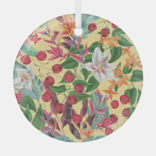 Tropische Blume Cherry: Aquarellfarbene Nahtlose S Ornament Aus Glas