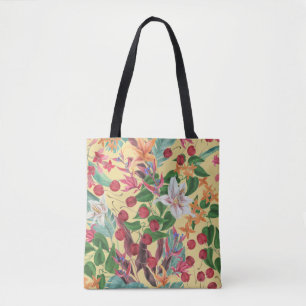 Tropische Blume Cherry: Aquarellfarbene Nahtlose S Tasche