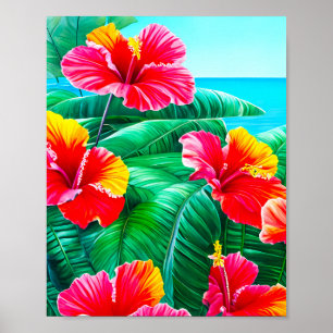 Tropische Blume des hawaiianischen Hibiskus Poster