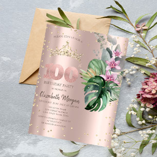 Tropische Blume Diamonds Rose Gold 100. Geburtstag Einladung