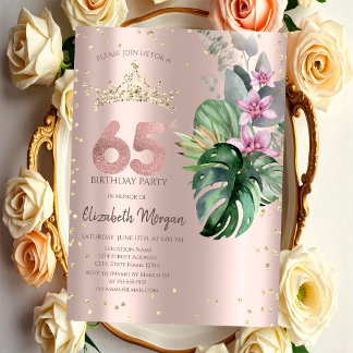 Tropische Blume Diamonds Rose Gold 65. Geburtstag Einladung