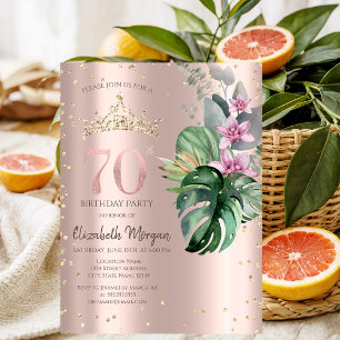 Tropische Blume Diamonds Rose Gold 70. Geburtstag Einladung