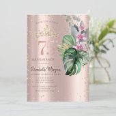 Tropische Blume Diamonds Rose Gold 75. Geburtstag Einladung (Stehend Vorderseite)