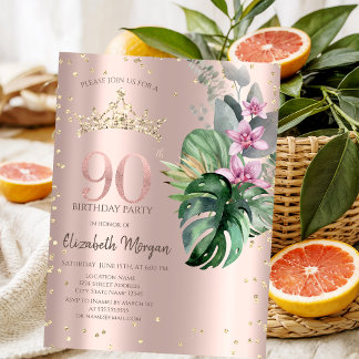 Tropische Blume Diamonds Rose Gold 90. Geburtstag Einladung