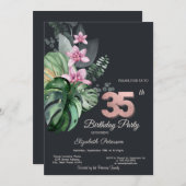 Tropische Blume Dunkel 35. Geburtstag Einladung (Vorne/Hinten)