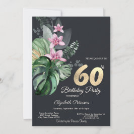 Tropische Blume Dunkel 60. Geburtstag Einladung