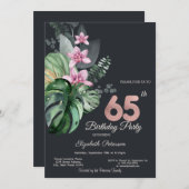Tropische Blume Dunkel 65. Geburtstag Einladung (Vorne/Hinten)