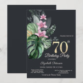 Tropische Blume Dunkel 70. Geburtstag Einladung (Vorne/Hinten)
