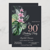 Tropische Blume Dunkel 90. Geburtstag Einladung (Vorne/Hinten)