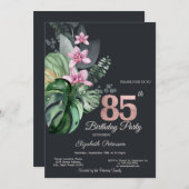 Tropische Blume Dunkler 85. Geburtstag Einladung (Vorne/Hinten)
