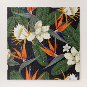 Tropische Blume, dunkler Hintergrund, nahtlos blüh Puzzle