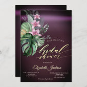 Tropische Blume Dunkles Burgund-Brautparty Einladung (Vorne/Hinten)