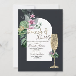 Tropische Blume Dunkles Champagnerglas Einladung