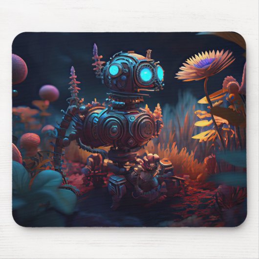 Tropische Blume Dystopischer Roboter Mousepad (Vorne)