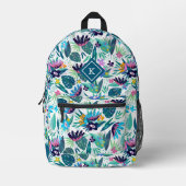 Tropische Blume farbiges Muster Monogramm Bedruckter Rucksack (Vorderseite)