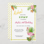 Tropische Blume & Flamingo Geburtstag Luau Einladung (Vorne/Hinten)