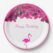 Tropische Blume & Flamingo Geburtstag Pappteller (Vorderseite)