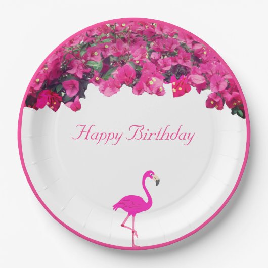 Tropische Blume & Flamingo Geburtstag Pappteller (Vorderseite)