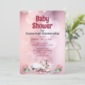 Tropische Blume & Flamingo Kinderdusche Einladung (Stehend Vorderseite)