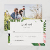 Tropische Blume Foto Hochzeit RSVP Karte (Vorne/Hinten)