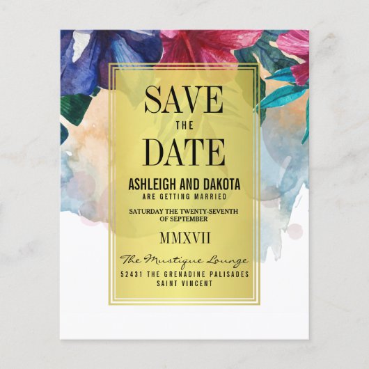 Tropische Blume für das Budget Save the Date (Vorderseite)