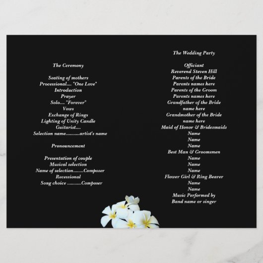 Tropische Blume für das Schwarze Hochzeitsprogramm (Rückseite)