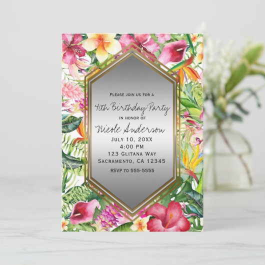 Tropische Blume Geburtstagsparty Einladung (Stehend Vorderseite)