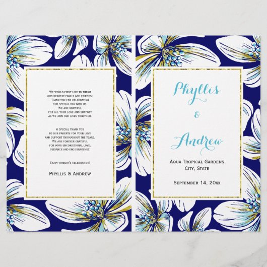 Tropische Blume gefaltetes Hochzeitsprogramm (Vorderseite)