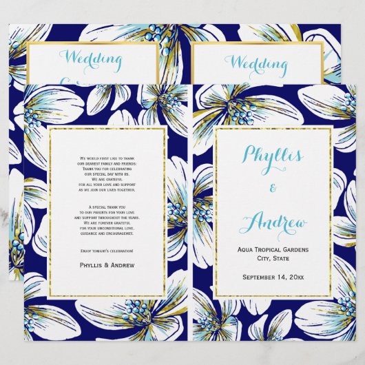Tropische Blume gefaltetes Hochzeitsprogramm (Vorne/Hinten)