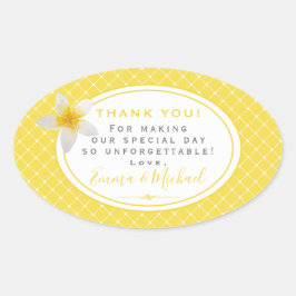 Tropische Blume & Gelbe Trellis Vielen Dank für Ih Ovaler Aufkleber