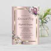 Tropische Blume Goldrahmen, Rose Gold Rente Einladung (Stehend Vorderseite)