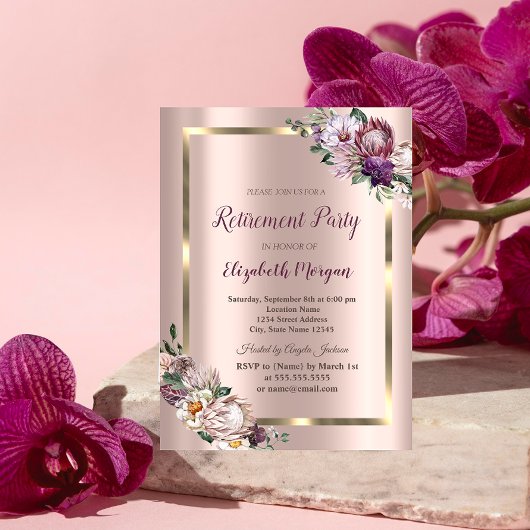 Tropische Blume Goldrahmen, Rose Gold Rente Einladung