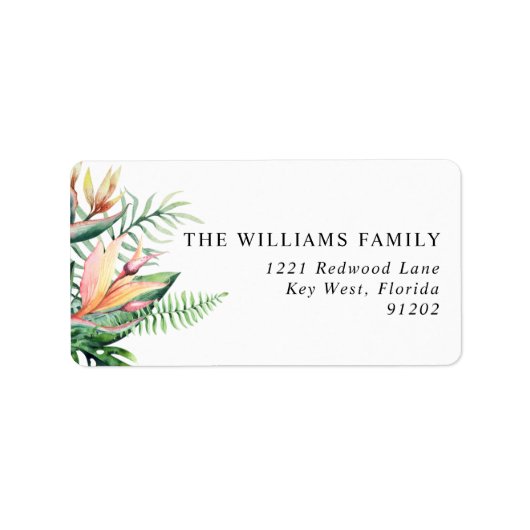 Tropische Blume Grün Empfänger-Adressetikett Adressaufkleber (Vorne)