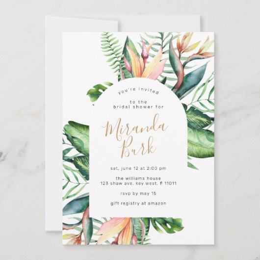 Tropische Blume Grünes Brautparty Einladung (Vorderseite)