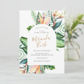 Tropische Blume Grünes Brautparty Einladung (Stehend Vorderseite)