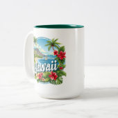 Tropische Blume Hawaii Beach Mountains Zweifarbige Tasse (Vorderseite Links)