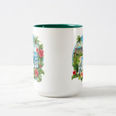 Tropische Blume Hawaii Beach Mountains Zweifarbige Tasse (Mittel)