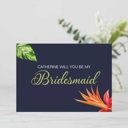 Tropische Blume Herz Werden Sie meine Braut? Einladung (Stehend Vorderseite)