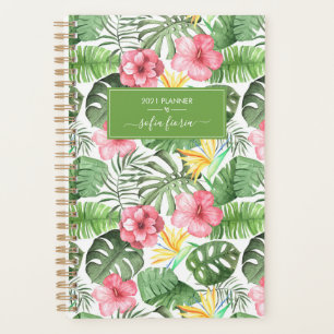 Tropische Blume Hibiskus Eleganter Skriptname 2021 Planer