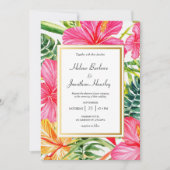 Tropische Blume Hibiskus Hochzeit in Urlaubsort Einladung (Vorderseite)