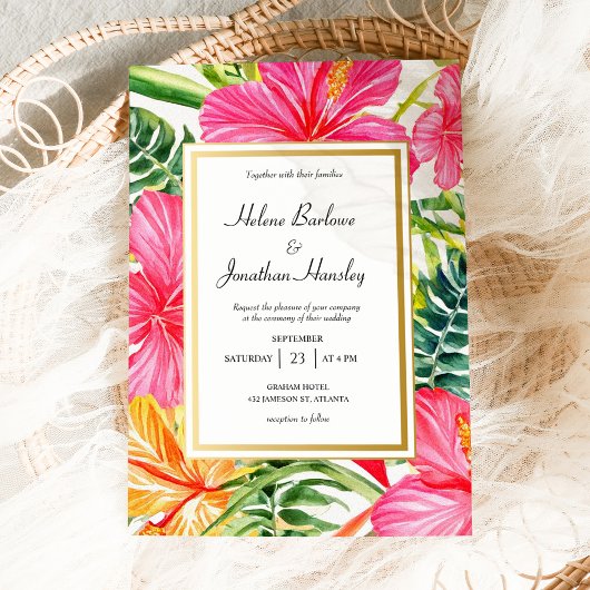 Tropische Blume Hibiskus Hochzeit in Urlaubsort Einladung