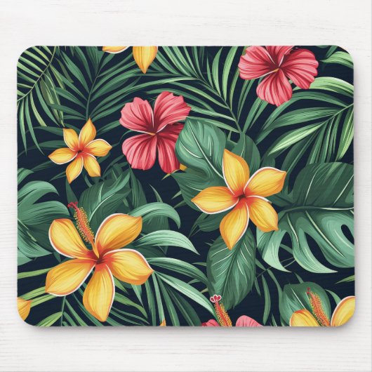 Tropische Blume Hibiskus Nahtloses Muster Mousepad (Vorne)