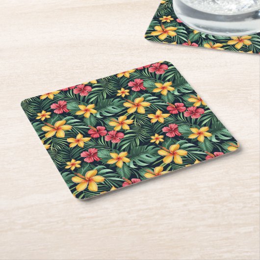 Tropische Blume Hibiskus Nahtloses Muster Rechteckiger Pappuntersetzer (angewinkelt)
