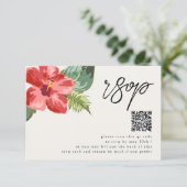 Tropische Blume Hochzeit und QR-Code RSVP Karte (Stehend Vorderseite)
