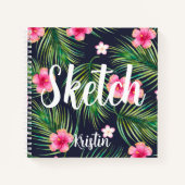 Tropische Blume Ihr Name Sketchbook Notebook Notizblock (Vorderseite)