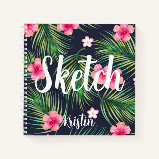 Tropische Blume Ihr Name Sketchbook Notebook Notizblock (Vorderseite)