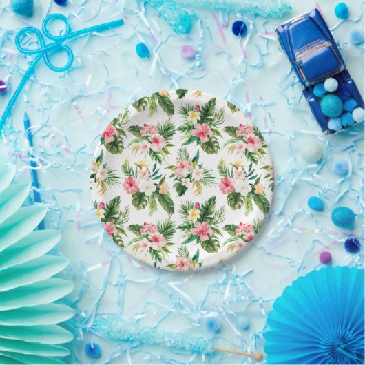 Tropische Blume im Wasser und Sommer im Grünen Pappteller (Party)